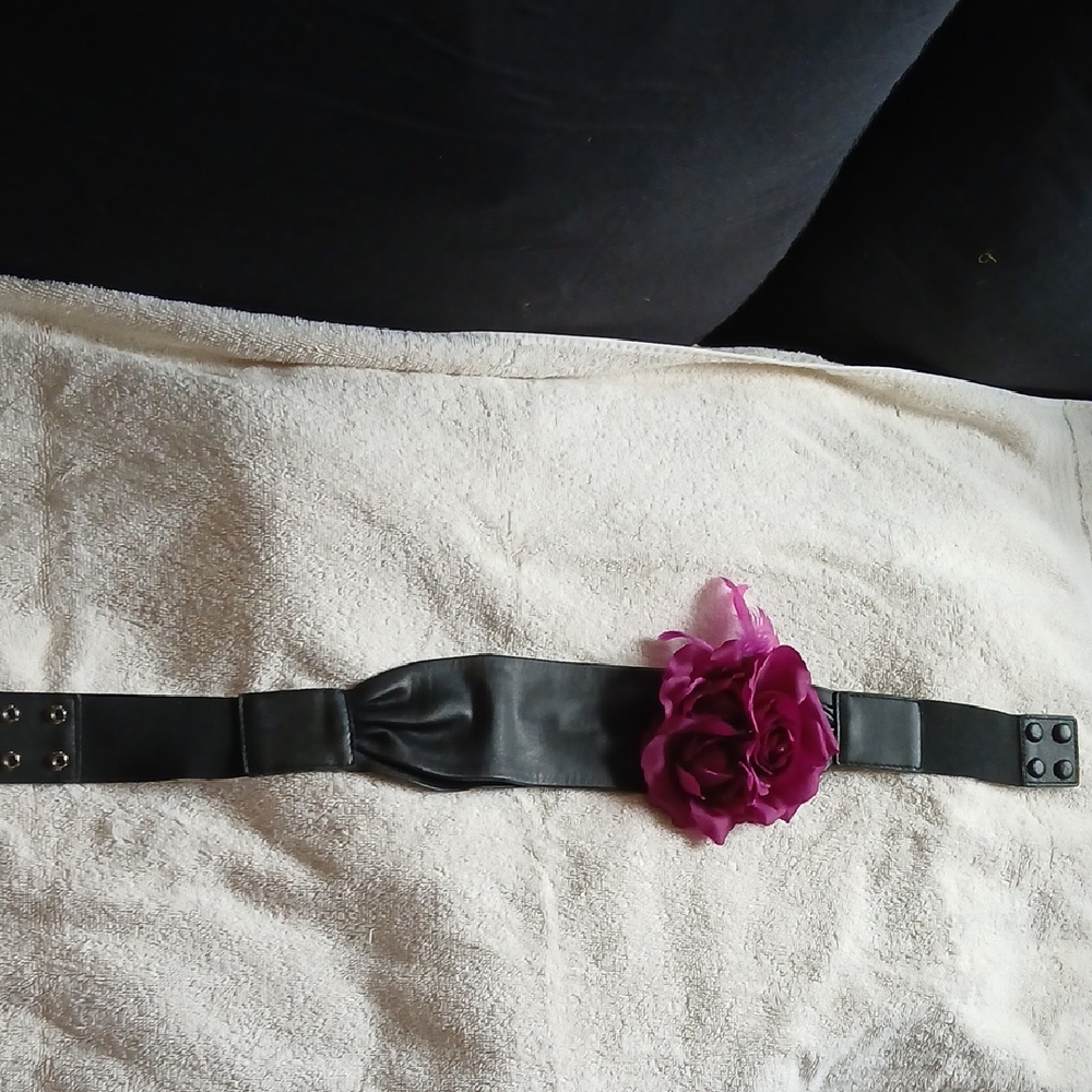 White House Black Market Purple and Black Belt with Floral Detail